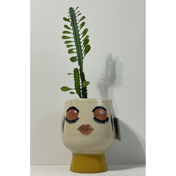 Bulgy Eye Face Ceramic Pedestal Planter Flower Pot Multi Tall Handcrafted - Picture 12 of 16